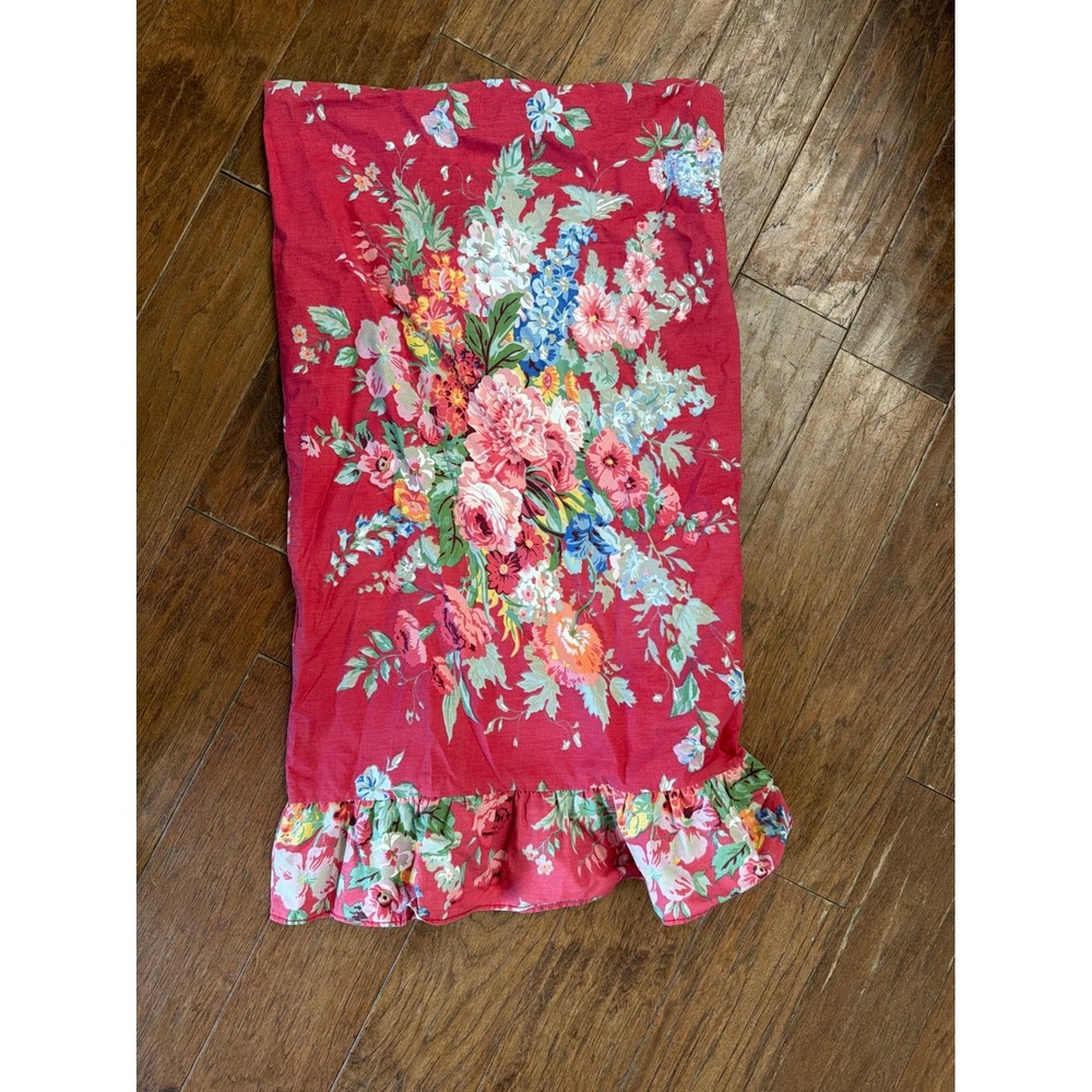 Vintage Ralph Lauren Beach House Red Floral Ruffled Standard Pillowcase USA